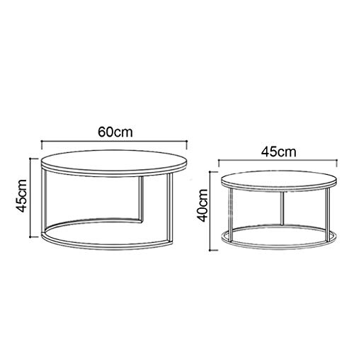 Nest of 2 Tables, Nesting Coffee Table Round Tea Table Modern End Table Side Table with Sturdy Metal Legs for Living Room Lounge or Small Space, White