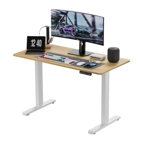 Electric Standing Desk, 48 x 24 Inch Adjustable Height Desk with Whole-Piece Desktop, Black Sit Stand Up Desk, Home Office Desk with 4 Memory Presets (Brown Top)