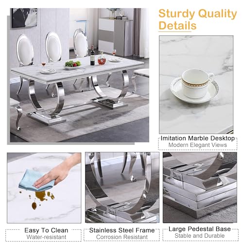 Luxury Marble 7-Piece Dining Table Set for 6, Modern 70