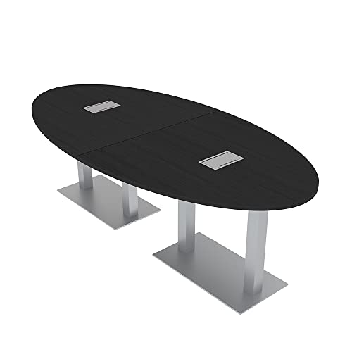 8 Ft Oval Shaped Conference Table with Square Matte Black Base | Harmony Series | 6 Person Conference Table | Asian Night