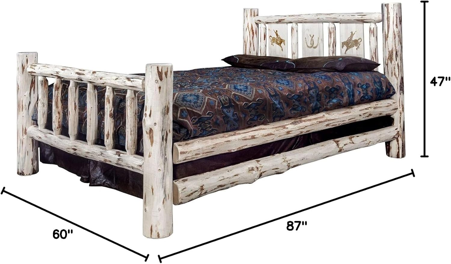 Montana Woodworks Bronc Design Laser Engraved Log Bed in Natural (Full: 87 in. L x 60 in. W x 47 in. H (204 lbs.))