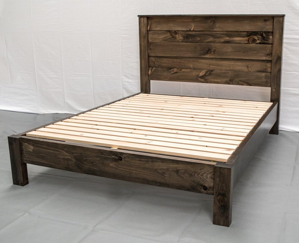 Farmhouse Rustic Platform Bed with Headboard -Twin- Solid Wood/Made in USA