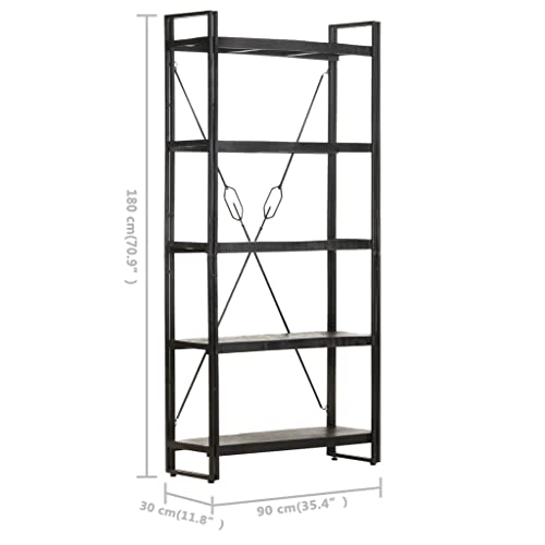 Industrial Floating Shelves, 5-Tier Bookcase with Metal Frame, Home Decor Furniture for Living Room,Study Room,Bedroom, 35.4