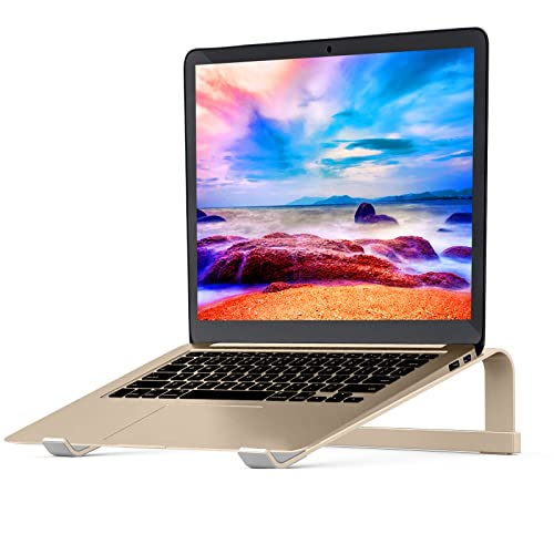 Laptop Stand for Desk，Stable MacBook Pro Stand，Ergonomic Aluminum Computer Riser for 12 13 15 16.2 inch ，Computer Cooling Stand for Mac MacBook Pro Air,HP, Dell, More PC Notebook (Gold)