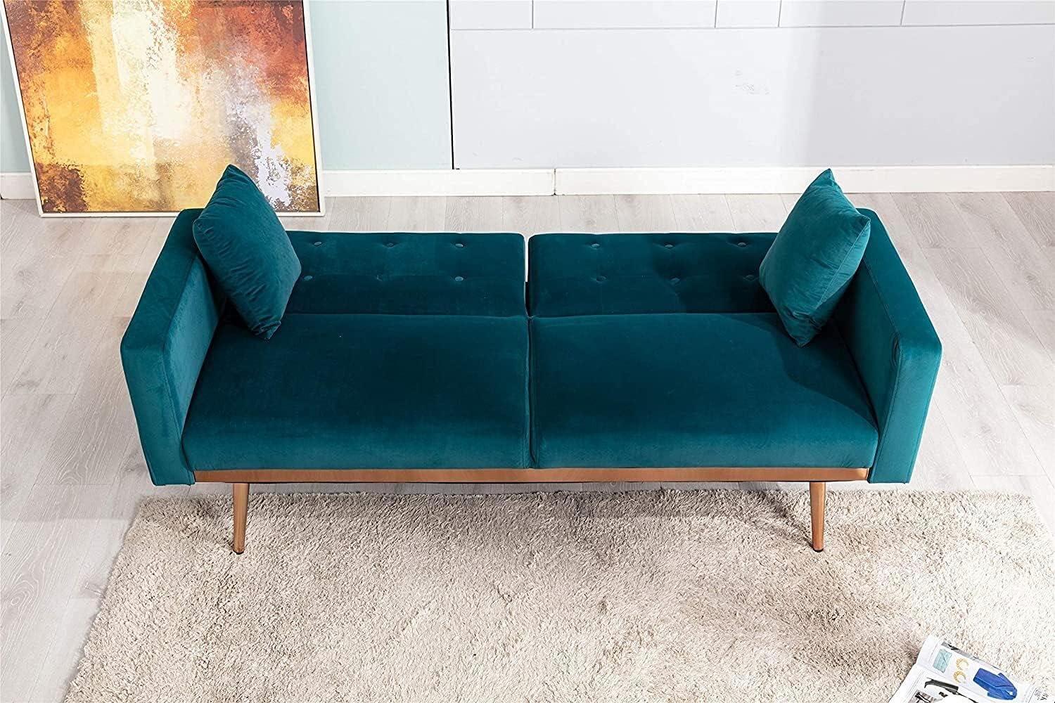 Velvet Sofa, Accent Sofa .loveseat Sofa with Rose Gold Metal feet and Teal Velvet