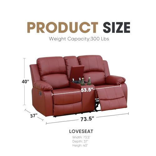 Sofa Set Recycled Leather Sofa Set for Living Room, Recliner Couch Set for Home/Office/Theater with Storage Console and Cup Holders,Leather (3-Pieces/Sofa+Loveseat+Chair) (Brown)