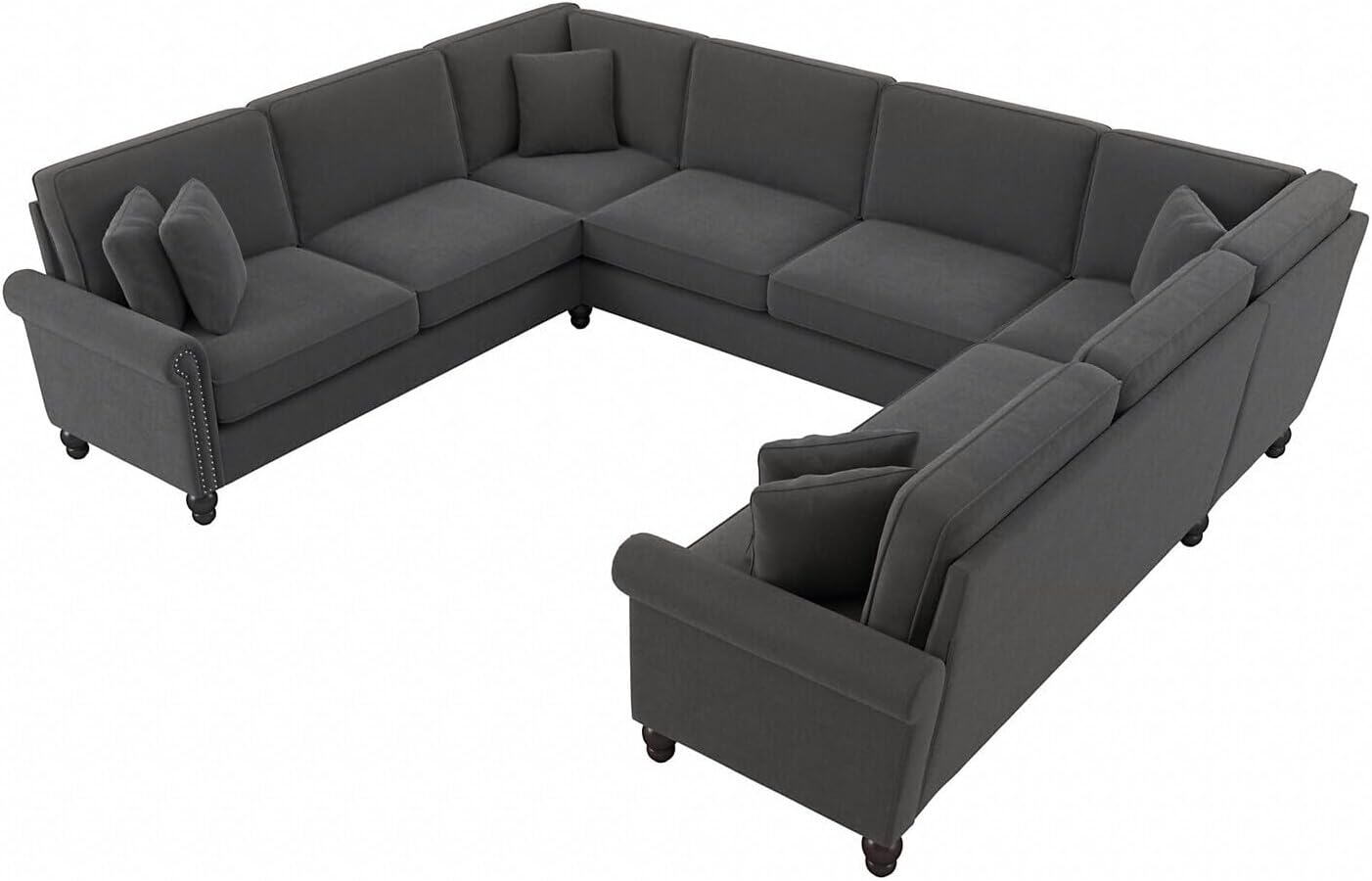 Tuscan Temptations 125W U Shaped Sectional Couch in Charcoal Gray Herringbone
