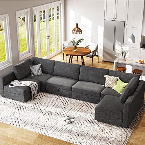 HONBAY Middle Seat Module Storage Ottoman Module for Oversized Modular Sectional Sofa Customizable Modular Couch, Middle Seat/Ottoman Module, Dark Grey