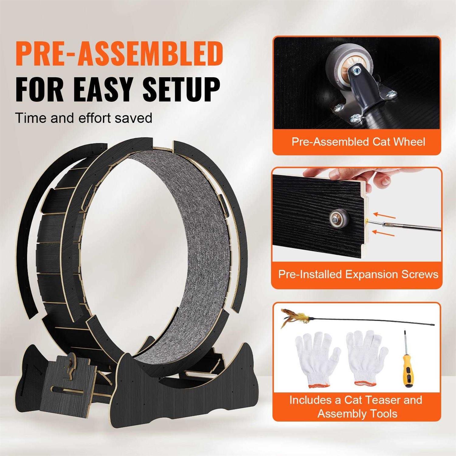 VEVOR Cat Exercise Wheel Large Cat Treadmill Wheel for Indoor Cats Cat Running Wheel with Detachable Carpet and Cat Teaser - Pet Supplies online store