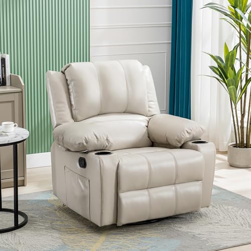 Manual Massage Swivel Rocker Recliner Chair with Vibration Massage and Heat, Lounge Chair for Living Room with Side Pockets, 2 Cup Holders and USB Charge Port