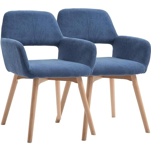 Kitchen Chairs Set of 2 Hollow Backrest Design Dining Chair,Velvet Upholstered Accent Leisure Chairs, Makeup Chair with Solid Wood Legs(Sky-blue)