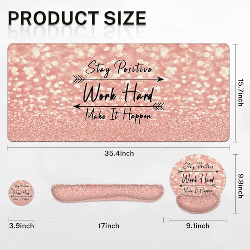 Purple Blue Marble Desk Mat, Painting Golden Mouse Pad Set with Wrist Support, 4-in-1 Large Mousepad+Keyboard Wrist Rest+Mouse Wrist Rest+Coaster with Ergonomic Design, Non-Slip Mat