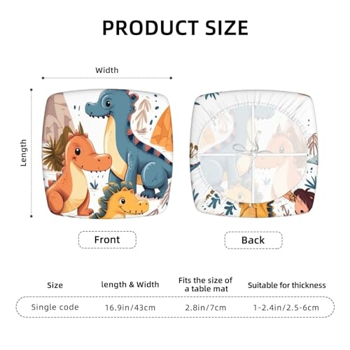 Seat Covers Dust-Proof Chair Covers Set of Four Pieces Square Removable Washable Cartoon Dinosaur Seat Cushion Slipcovers with Elastic Ties Chair Seat Protector for Kitchen Office