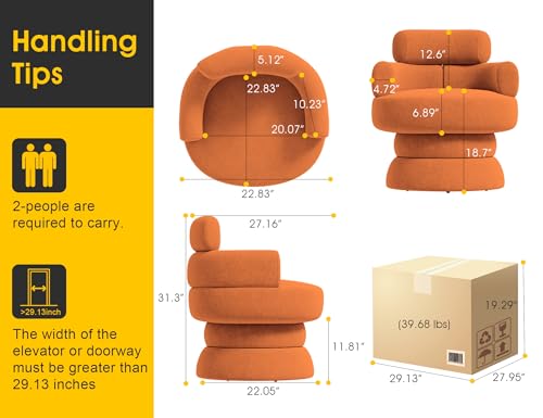 Mid-century Modern 360° Swivel Accent Chair, Velvet Round Barrel Chair with Sectional Back, Oversized Cuddle Single Sofa Chairs for Living Waiting Room, Bedroom, Homrest, Reading Nook (Mustard)