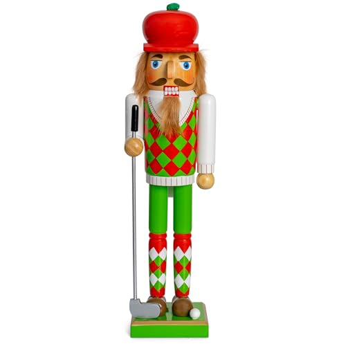Ornativity Golf Player Christmas Nutcracker – Red and Green Wooden Golfer with Club and Ball Xmas Themed Holiday Nut Cracker Doll Figure Toy Decorations 15