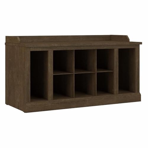 Bush Furniture Woodland Shoe Storage Bench with Shelves | Footwear Organizer for Home Entryway, Mudroom, and Foyer, 40W, Black Suede Oak