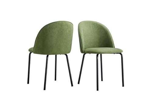 Warmiehomy Modern Upholstered Dining Chairs Set of 2, Green Armless Accent Chair with Legs, Velvet Makeup Vanity Chair with Back, Chairs for Living Room Bedroom Vanity Office Lobby Lounge