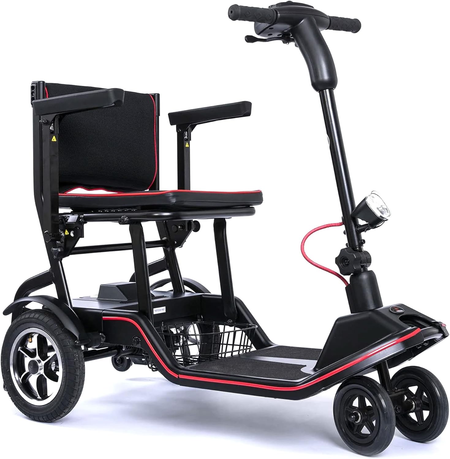 FeatherMobility - Black 4 Wheel Mobility Scooter 37 lb Frame - Long Range Battery, Compact Fold for Travel, with Arm Rests, and Basket - 265 lb Capacity