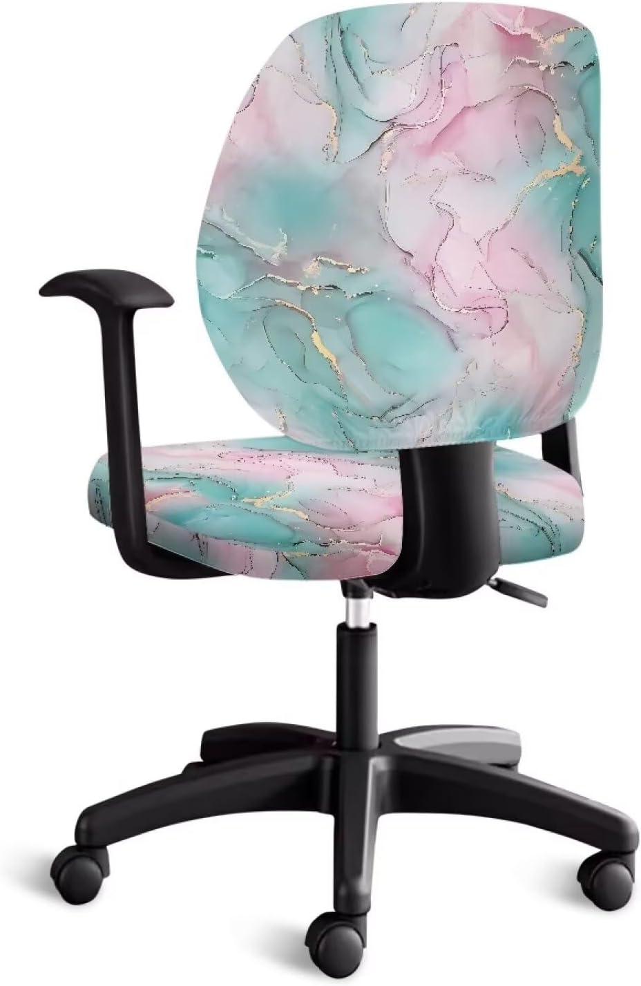 Pink Gold Turquoise Marble Office Chair Cover Desk Chair Cover no Arms Computer Chair Covers Stretchable 2 Piece Fabric Gaming Chair Cover Universal Chair Covers Polyester Rolling Chair Cover
