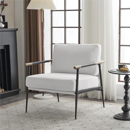 Mid Century Modern Accent Chair Upholstered Lounge Arm Chair with Metal Frame, Comfy Fabric Reading Chair for Living Room, Bedroom, Balcony, Studio (Black)