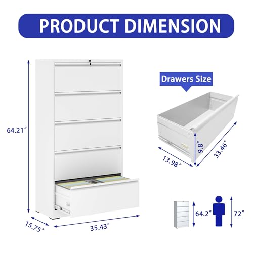 4 Drawer Lateral Metal File Cabinet with Lock Steel Versatile Filing Organization Storage Cabinets for A4 Legal/Letter Size Office Home Assembly Required Anti-Tilting Waterproof White