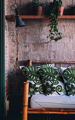 Tropical Leaves Outdoor Pillows White - Set of 2 - Quality Construction 20 INCH Indoor/Outdoor Boho Decorative Pillows (20x20)