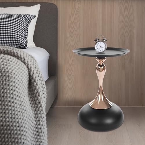 Round Side Table Carbon Steel Round End Table Modern Table Livingroom Table Sofa & Console Table Pedestal Tables Coffee Tables Metal Table End Tables (Black)