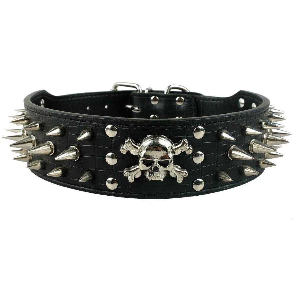 Berry Pet Black Leather Spikes Studded Medium & Large Dog Collar & Leash & Harness 3 Pcs Set for Pitbull Boxer - Pet Supplies online store
