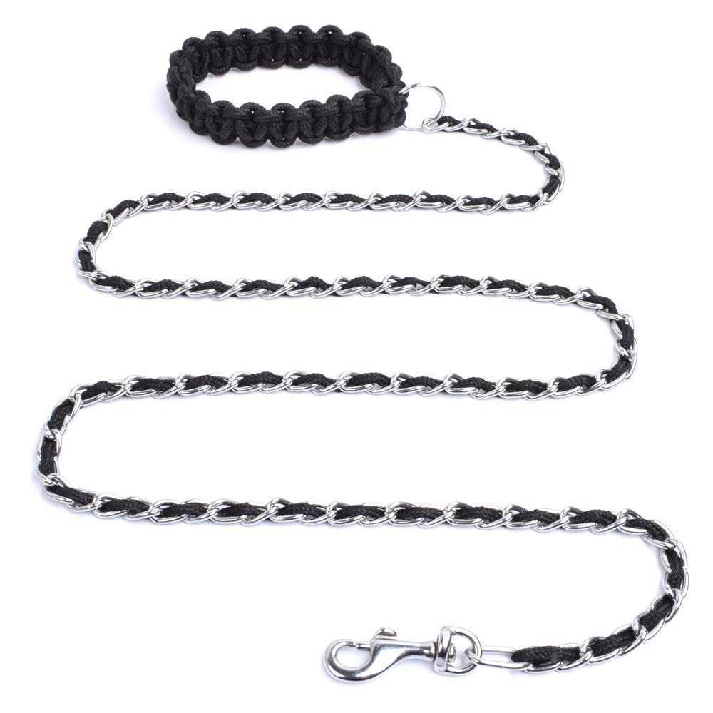 Chew Proof Dog Leash 5.5ft Heavy Duty Dog Leashes Metal Pet Chain Lead with Soft Rope Handle for Medium Large Dogs - Pet Supplies online store