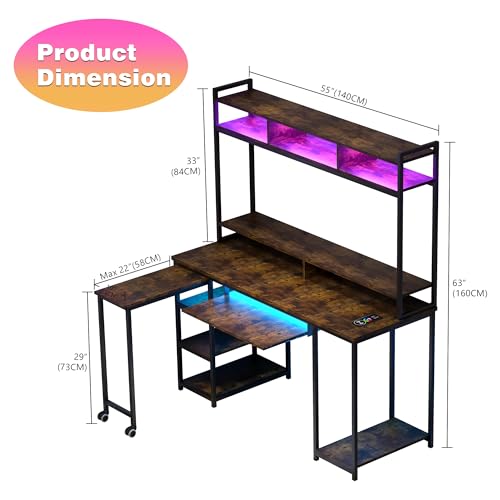 Lvifur 67” L Shaped Desk with Wireless Charging Station,24-Color RGB Dimmable Computer Desk with Pegboard,Gaming Desk with Monitor Stand, Display Stand,Human Sensor Lights for Home Office