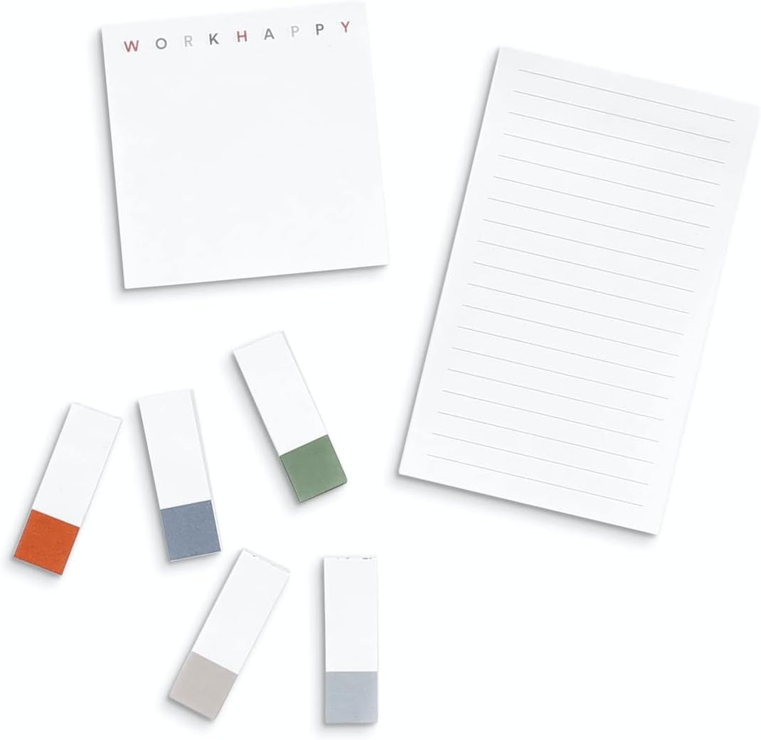 Poppin Work Happy Sticky Notes, (5) Unruled 0.5 x 1, (1) Unruled 3 x 3, (1) Note Ruled 3 x 5, Assorted Lagoon Colors, 90 Sheets/Pad