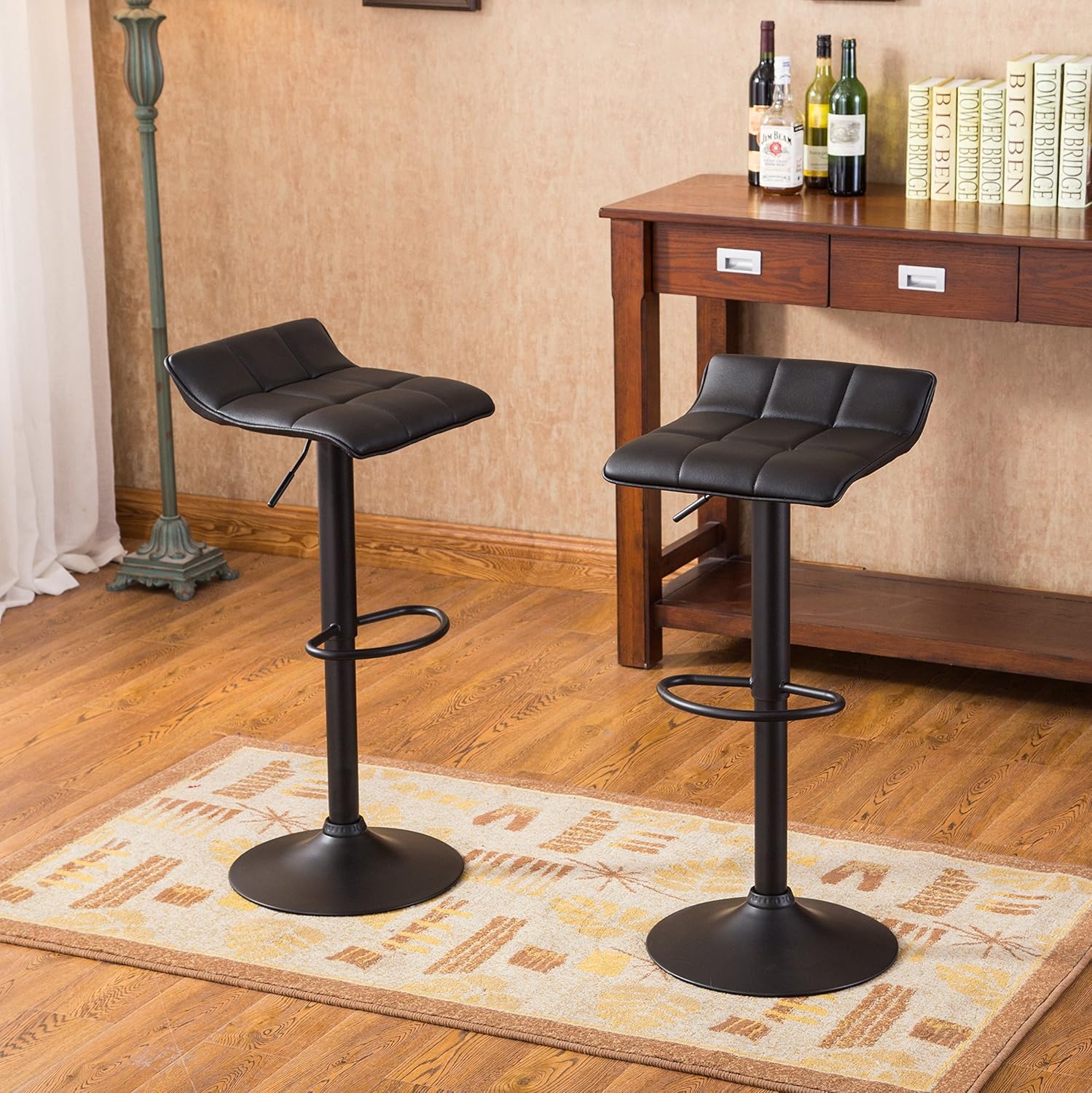 Roundhill Furniture Belham Swivel Black Bonded Leather Adjustable bar Stool. Set of 2