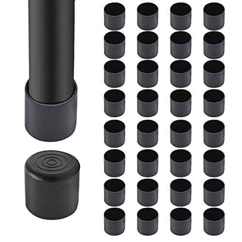 32Pcs 5/8 Inch (16mm) Chair Leg Tips Caps, Round PVC Non-Slip Folding Chair Leg End Caps Black Small Furniture Table Feet Caps Floor Protector Cups for Hardwood Floors
