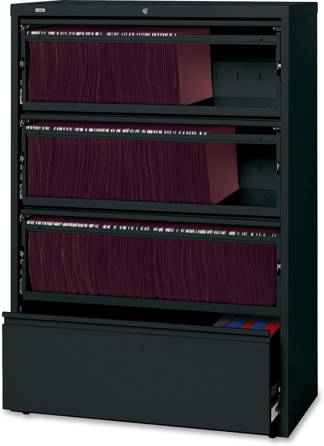 Lorell 43511 Lateral File, RCD, 4-Drawer, 36-Inch x18-5/8-Inch x52-1/2-Inch , Black