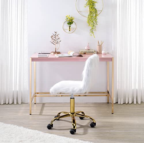 Acme Midriaks Wooden Top Writing Desk with USB Port in Pink and Gold