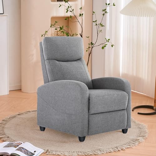 Recliner Chair for Living Room, Massage Fabric Small Recliner Home Theater Seating with Lumbar Support for Adults, Adjustable Modern Reclining Chair with Padded Seat Backrest, Black
