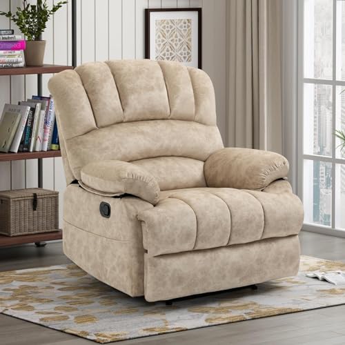 Extra Large Manual Recliner Chair King Size Recliner Chair for Plus-Size Individuals, 40 inch Wide Recliner with Overstuffed Arm and Backrest, Living Room Single Sofa Recliner (Beige)