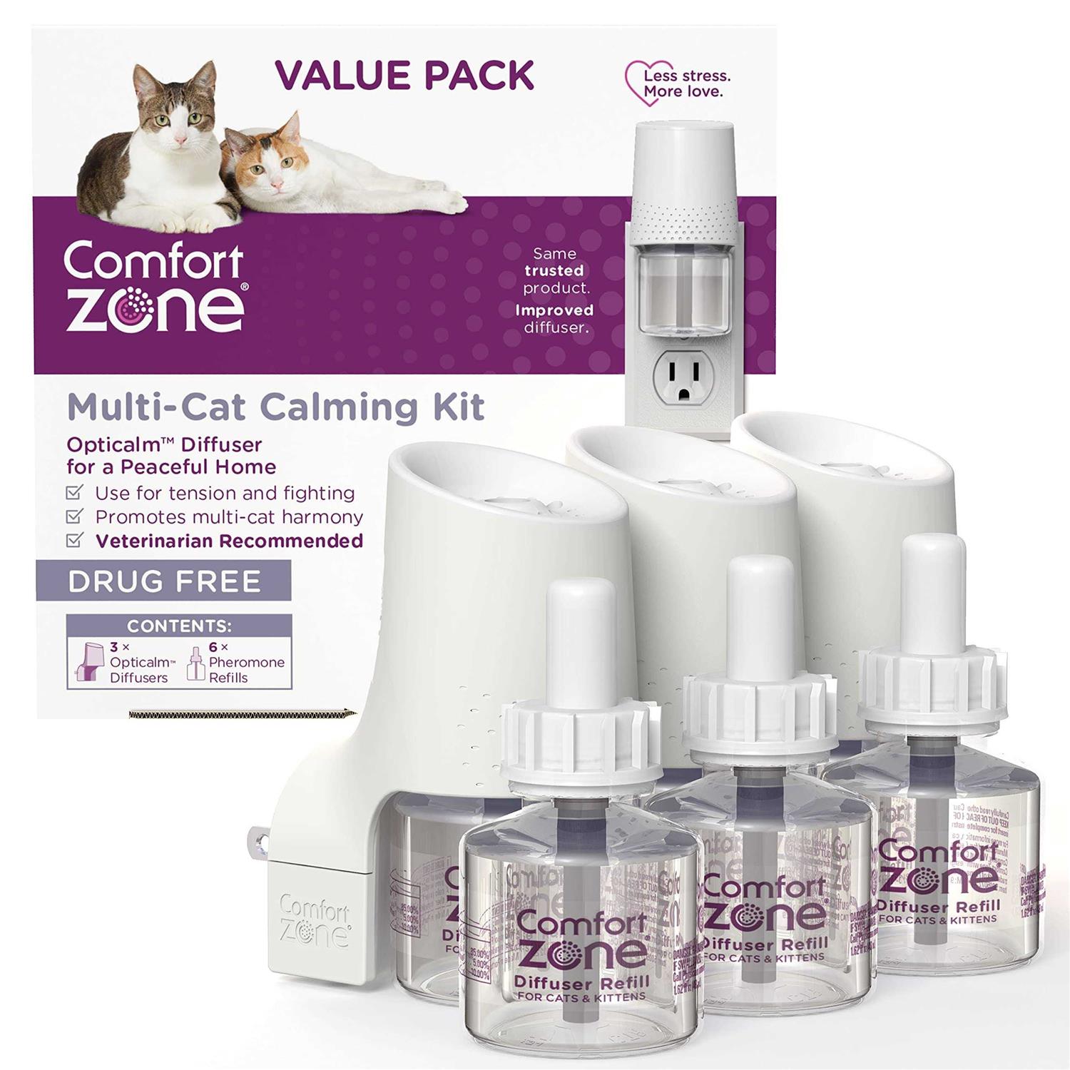Comfort Zone Multicat Calming Diffuser Kit, Cat Pheromone 3 Diffusers and 6 Refills-48ml - Pet Supplies online store