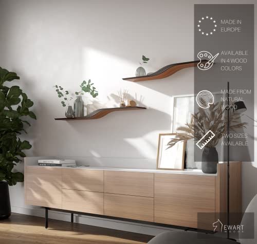 Floating shelves with hidden mount, Wall Shelf with white decor, modern furniture made of natural Wood, geometric wooden shelf as office bathroom storage bedroom wall decor (Wenge, 60 cm (23.6inch))