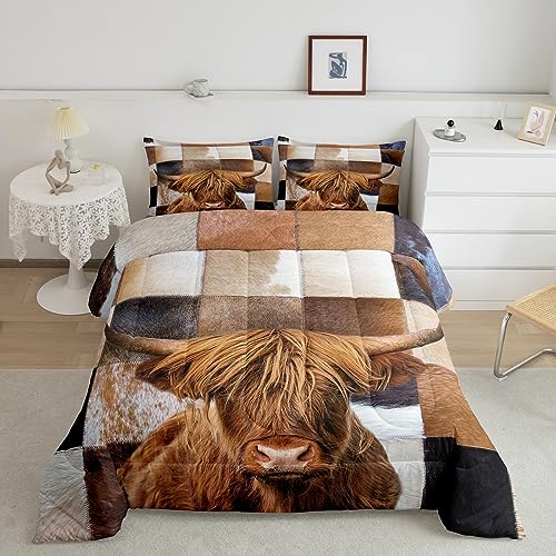 Western Cowboy Kids Comforter Set Full Size,Cowboy Horse Cactus Rustic Farmhouse Bedding Set,Boys Men Adults Bedroom Decor,Cowboy Hat Country Down Comforter,Black Retro Duvet Insert,2 Pillowcases