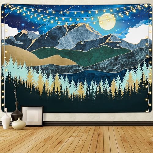Krelymics Mountain Forest Tapestry Nature Tapestry for Bedroom Aesthetic Sunset Tapestry Wall Hanging Boho Orange Landscape Tapestries for Living Room(36.02 x 48.03 inches)
