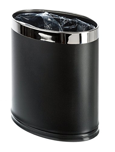 'Invisi-Overlap' Metal Trash Can, Open Top Small Office Wastebasket, Oval Shape (Black)