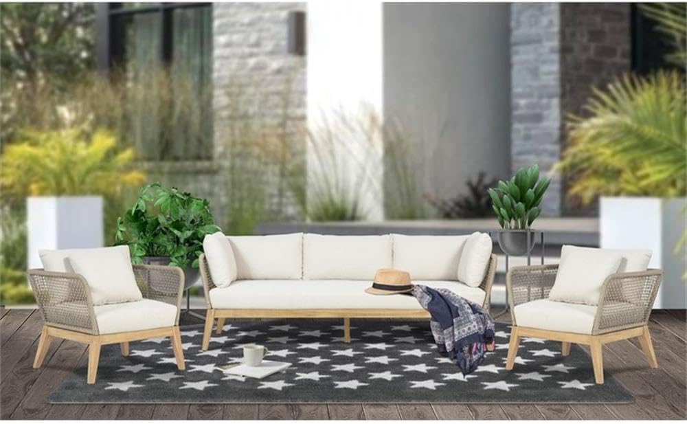 Crafters and Weavers Cypress Teak Wood Sofa with Beige Color Rope Design