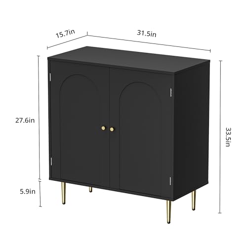 Sideboard Buffet Cabinet with 2 Doors, Coffee Bar Cabinet with Adjustable Shelf, Liquor Cabinet with Storage, Accent Cabinet Console Table for Living Dining Room, Black