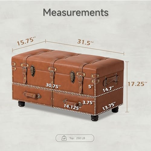 Vintage Storage Bench Upholstered Mid-Century Storage Ottoman Bed Bench Padded Storage Chest for Hallway, Entryway, Bedroom, Matte Black