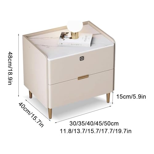 Bedroom End Table Modern Nightstand with Fingerprint Lock Solid Wood 2 Drawers Bedside Table Bedside Dresser
