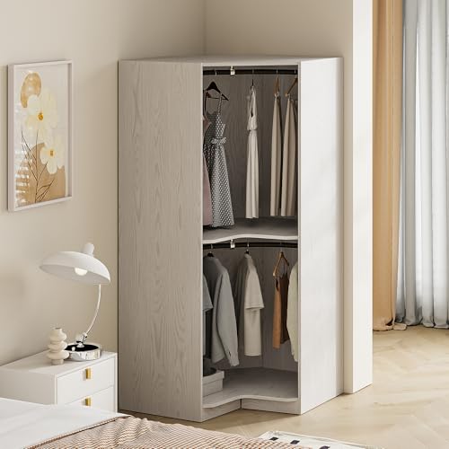 Polygon Corner Wardrobe, Corner Closet System Corner Wood Closet Tower,torage Cabinet Closet armoires and wardrobes (Gray)