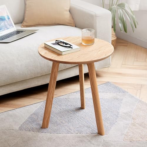 Modern Bed Side Table, Elegant Mini Table with Three Solid Wood Legs, Small Light Wood Coffee Table for Living Room, Bedroom (Oak-2)
