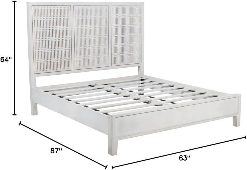 Moti Sarah Queen Sized Mango Solid Wood Bed with Brushed Ivory Finish