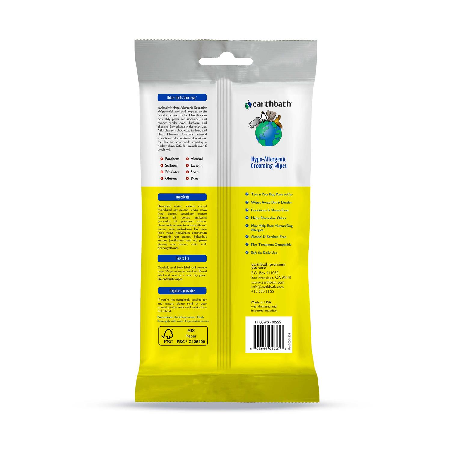Earthbath Grooming Wipes Hypo Allergenic - Pet Supplies online store